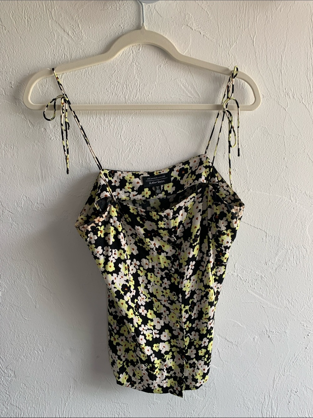 & Other Stories size 4 Floral Tie-Strap Cami Top in Black & Lemon